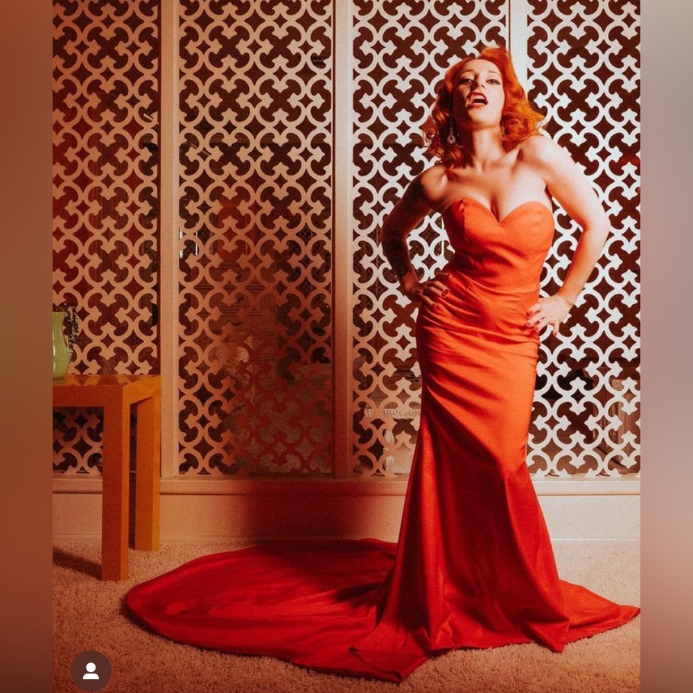 Red Custom Vintage Strapless Gown with Long Train